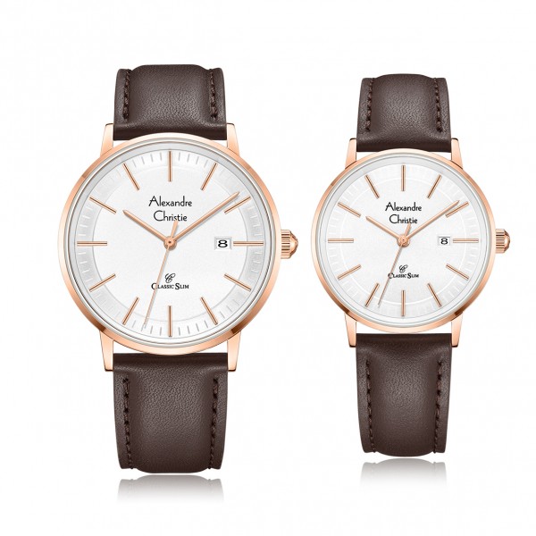 Alexandre Christie AC 8694 Rosegold White Leather Couple